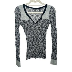 Anthropologie BKE Black Lace Long-Sleeve Top - Size S